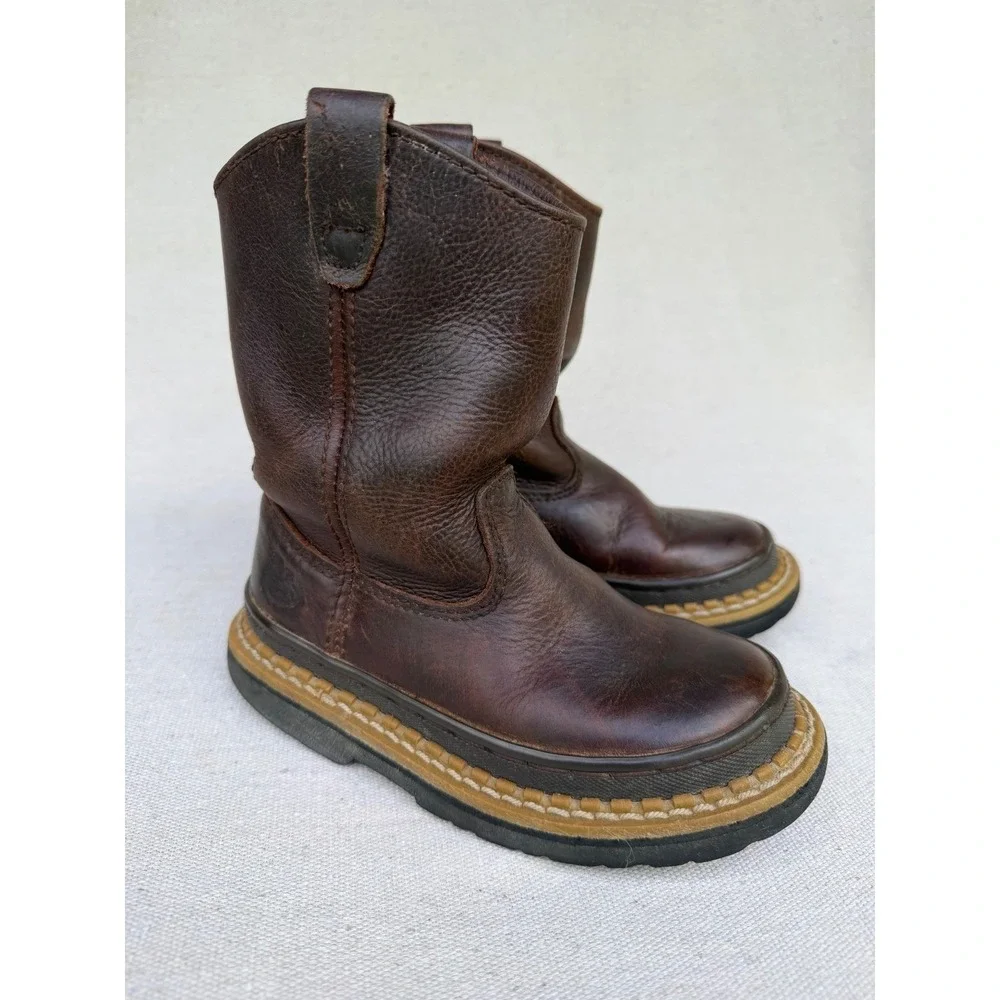 Georgia Boot Kids Little Georgia Giant Wellington Brown Leather Boots G204 10.5M
